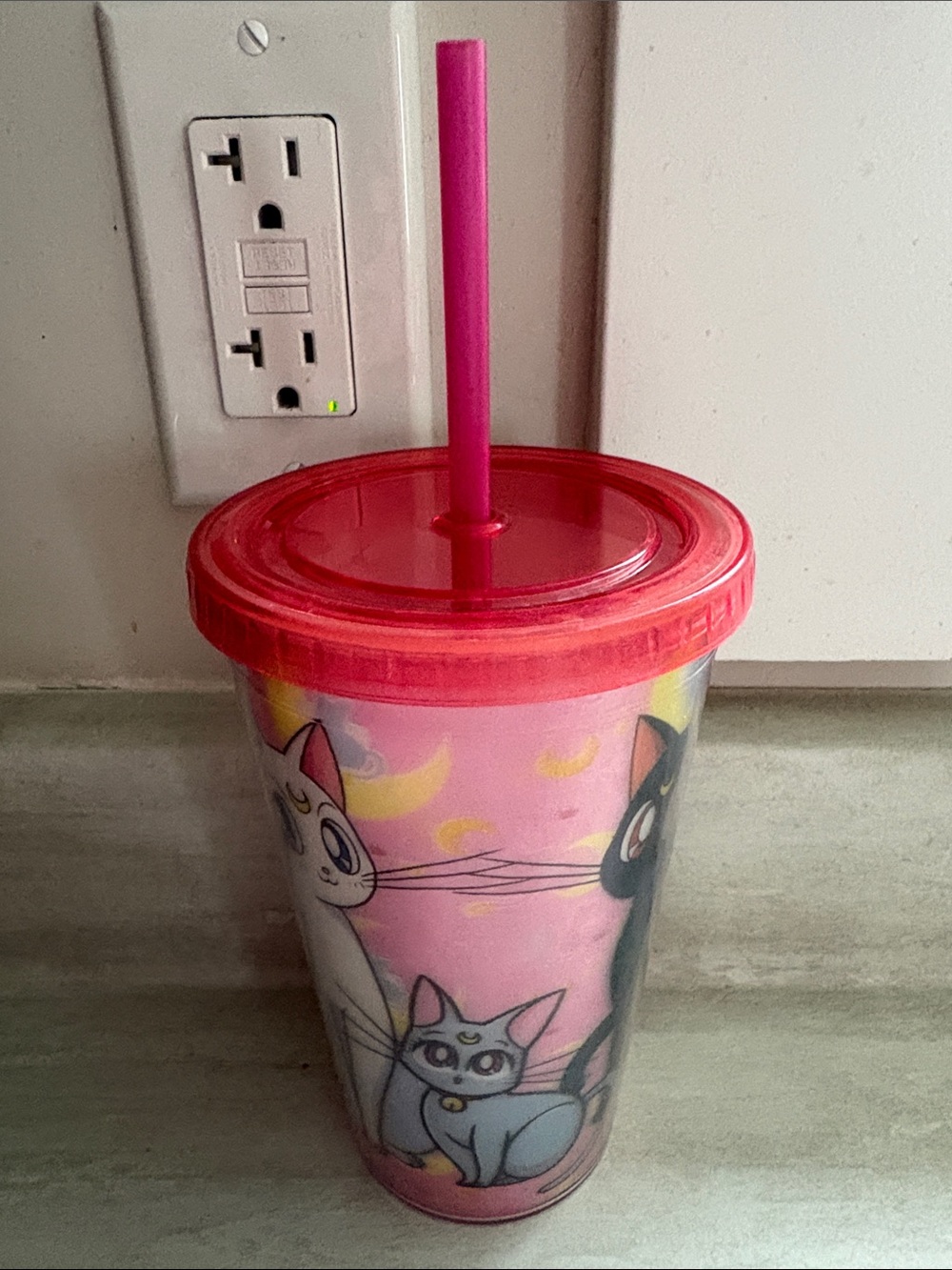 Sailor Moon Pink Reusable Tumbler Cup with Straw